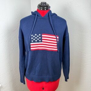 Britiny USA Flag Knit Cotton Hoodie Preppy Casual Size M